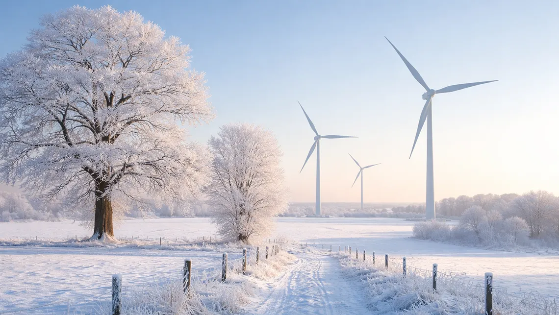 Windmolens in winters landschap